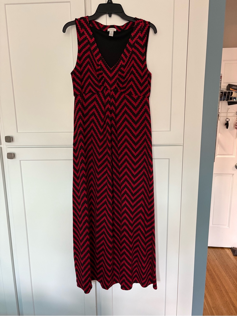 Chico's Red and Black Chevron Maxi Dress